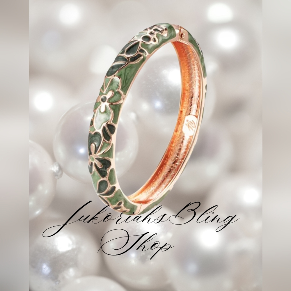Vintage Cloisonne Floral Enamel Bangle Bracelet